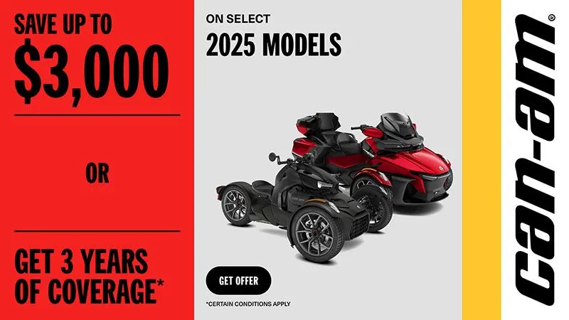 Read more about the article Can-Am – Save up to $3,000 or 3 years of coverage on select 2025 Can-Am 3 wheel vehicles